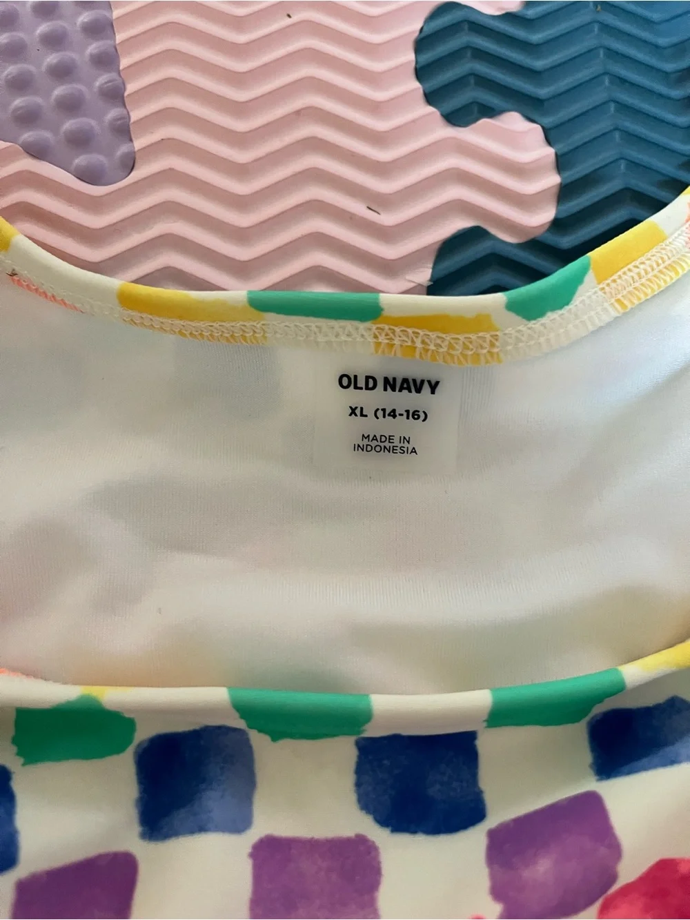 Old Navy Girls' Multicolor Checkered Tankini - Pink, Yellow, Green, Blue, Purple